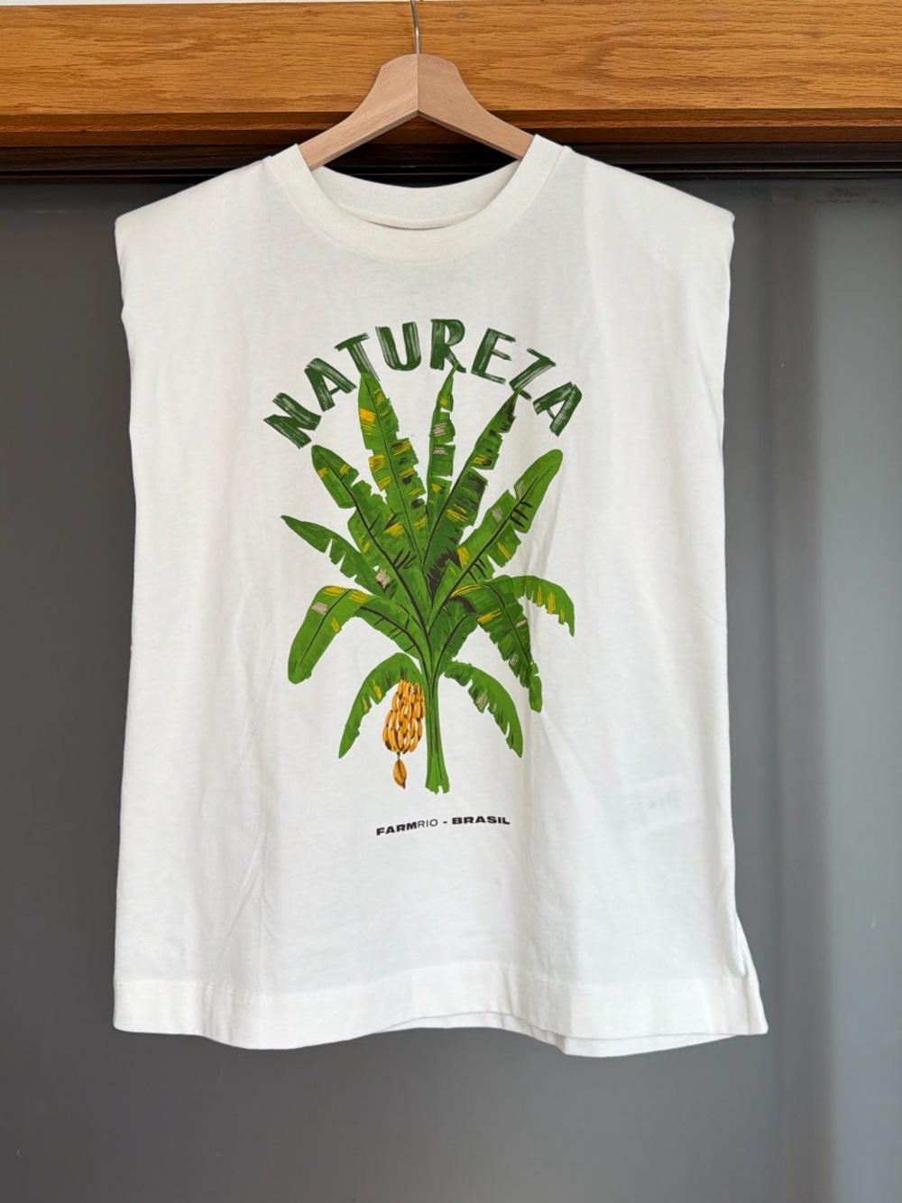 NWT FARM RIO Natureza Graphic Banana Palm Sleeveless Tee - White & Green